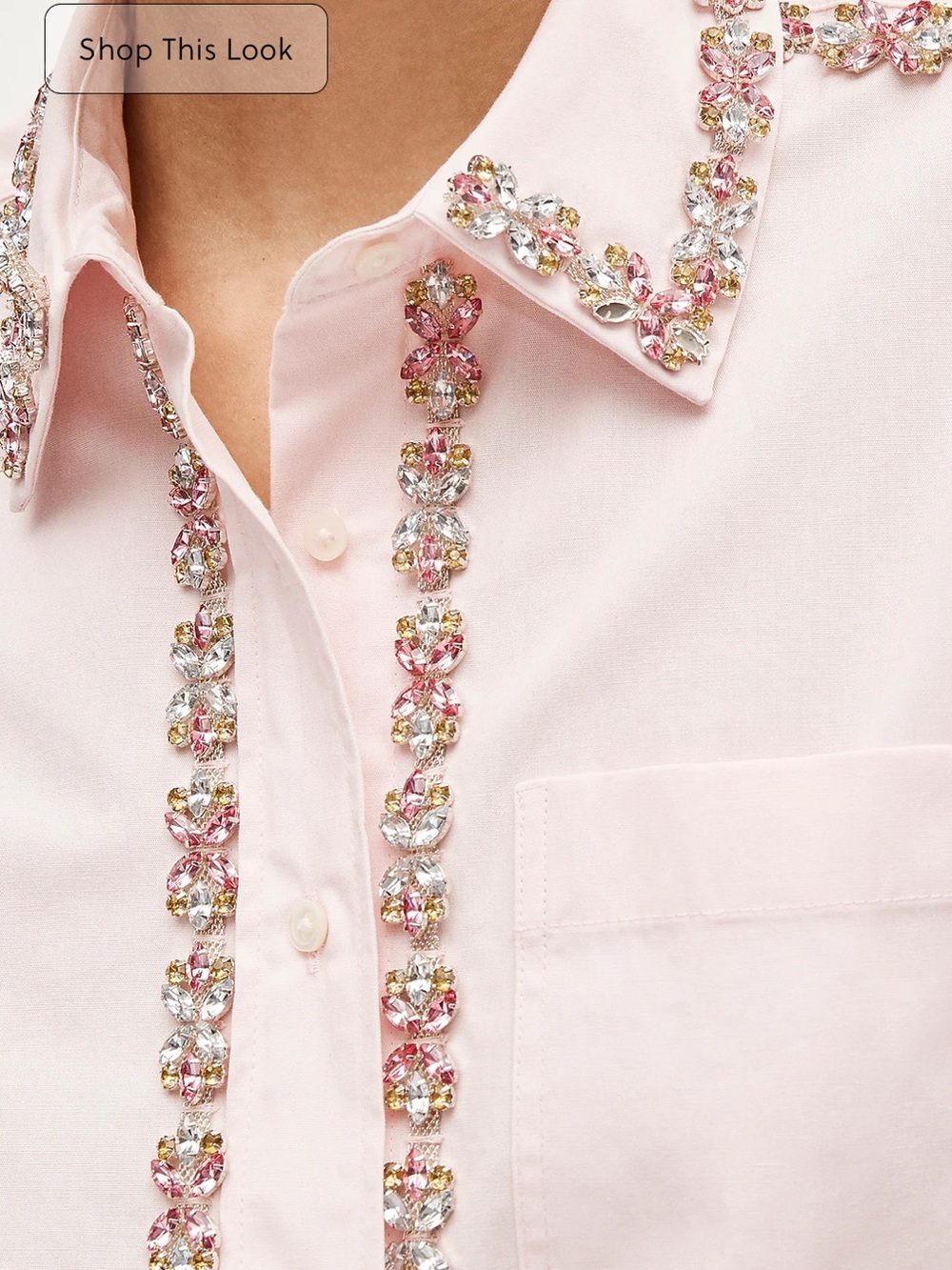 J. Crew Étienne Light Pink Embellished Trim Cropped Shirt - Picture 2 of 3